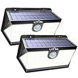 LITOM Basics 63 LED Solar Lights Outdoor, 270° Wide Angle Wireless Motion Sensor Lights, IP65 Waterproof, Heavy-duty, Easy to Install Solar Wall Lights for Front Door, Yard, Garage, Deck, Fence-2 Pack