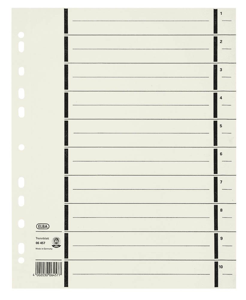 Elba 06457CH Divider for DIN A4 Strong Card Recycled 230 g/m2 Chamois Pack of 100