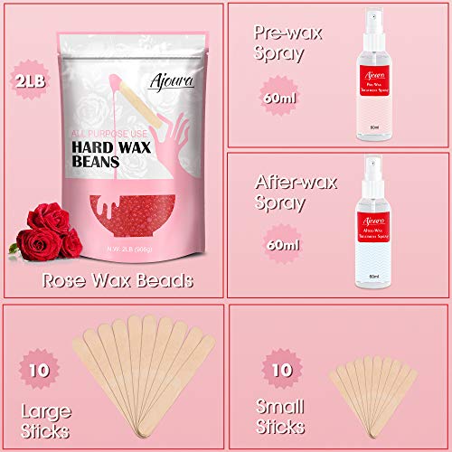 Wax Beads, Ajoura Hard Wax Beans for Hair Removal (All In One Body Formula) Moisturize Sensitive Skin Wax for Face, Bikini, Eyebrow, Legs, Underarm, 2lb Large Refill Film Wax Beads for Wax Warmer Kit