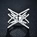 Redbarry 18k Platinum Plated Double Cross X Shape Micro CZ Paved Party Rings, Size 8