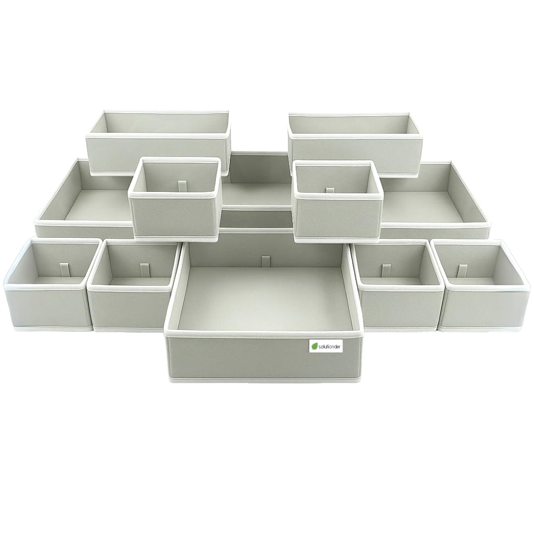 Solutionder 12 pcs Drawer Organiser Divider UK Large (Grey)