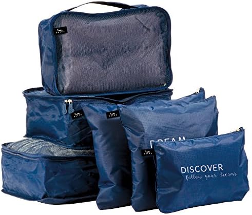 Bucky Durable, Water Resistant Travel Bag Set, Includes 3 Pouches & 3 Collapsable Travel Cubes for Luggage Organization, Set of 6 - Dark Blue