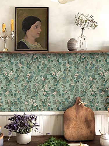 Ismoon Delicate Gold and Green Wallpaper 16.1\'\' X 118\'\' Thicken Green Leaf Peel and Stick Wallpaper Vintage Contact Paper Waterproof Wallpaper Self Adhesive Vinyl Roll for Wall Furniture Shelf Liner