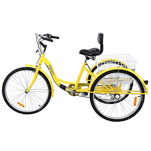 Ridgeyard 26'' 7-Speed Adult Tricycle 3 Wheeled Cruise Trike Bike Adult Trikes with Shopping Basket(Yellow)