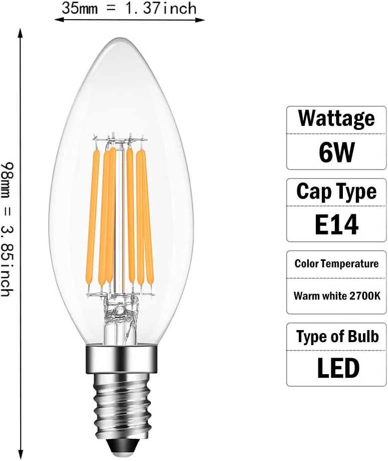 BINGSHION E14 6W LED Candle Bulbs, 60W Incandescent Bulb Equivalent, 2700K Warm White, 600lm, Light Bulbs, Non-Dimmable, Pack of 10 - Image 3