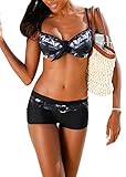 Loveparadise Women Cloud Printed Tankini With Boyshort Bikini Set Swimsuit