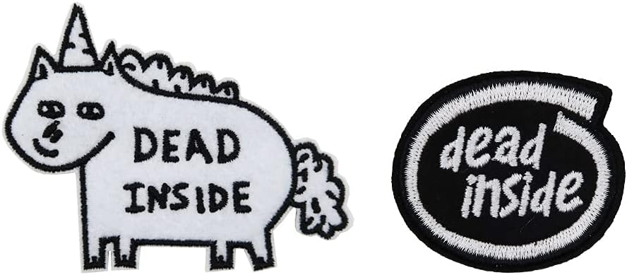 Mixed Media - Halloween Horror Patch Dead Inside Gothic Punk Embroidered Iron On Patches Black White Funny Meme Stickers