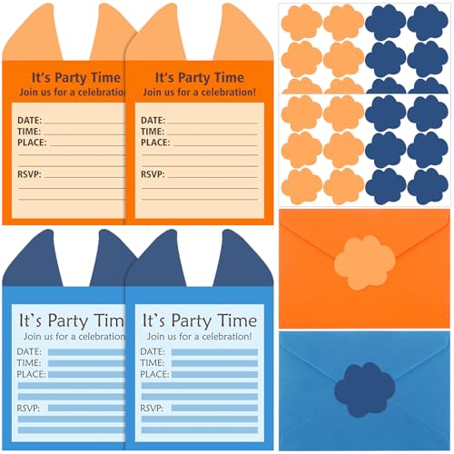 Honoson 24 Set Blue Paw Party Invitations Include 24 Dog Birthday Invitations Cards 24 Playful Pup Themed Envelopes 24 Pup Paw Shaped Stickers for Baby Shower Birthday Pet Cartoon Theme Party