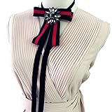 Rhinestore Crystal Dangle Wedding Party Bow Tie Women/Men Ribbon Pre Tied Neck Tie Adustable Brooch Pin Clip (Black)
