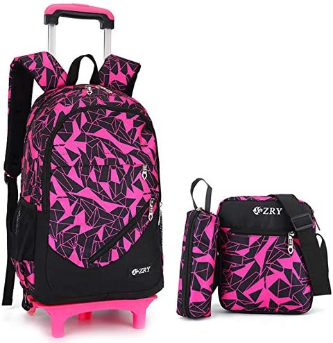 Asodomo Rolling Backpack, 18 inch Trolley School Bag with Lunch Bag Pencil Case, School Backpack with Wheels for Students Climbing Stairs, Waterproof Business Backpack, Travel Backpack