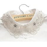Vivian Women Fake Half Shirt Collar with Diamond Bead Detachable Blouse Collar Tie (Beige)