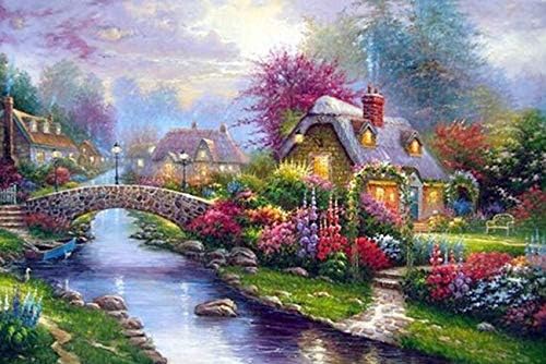 5D Diamond Painting Kit Full Drills, Spring Landscape DIY Embroidery Cross Stitch Rhinestone Mosaic Painting Decor (B, 60x80cm)