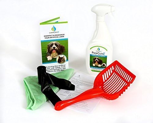 PoopClenz Artificial Grass Lawn Sanitizer Kit - Kills Pet-Borne Pathogens, Safe For People & Pets Easy To Use 750ml Trigger Spray, Poop Scoop, 15 Poop Bags & Microfibre Cloth.