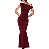 GORGLITTER Women's One Shoulder Asymmetrical Neck Formal Fishtail Maxi Dresses Wedding Guest Summer Cocktail Sundresses