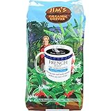 Jim's Organic Coffee French Roast Decaf, Dark Roast, Whole Bean, 11 ounce