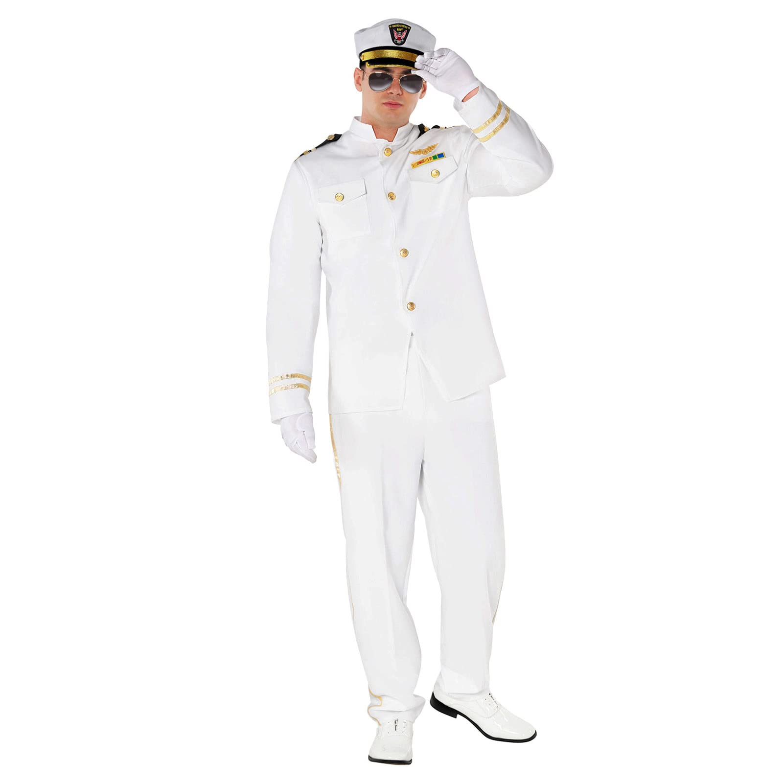 Morph Costumes Men's Cruise Captain Costume - Navy Pilot White Uniform Halloween Costume for Men, Boat Ship Theme, Large