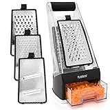 Fullstar Cheese Box Grater Shredder with Catch Food Container Base and 3 Interchangeable Stainless Steel Blades