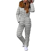 Cicy Bell Womens One Piece Ski Suits Winter Outdoor Sports Jumpsuit Fur Collar Coat Windproof Waterproof Hooded Snowsuit