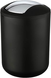 Wenko Kosmetikeimer Brasil S 2 Liter, Badezimmer-Mülleimer mit Schwingdeckel, kleiner Abfalleimer aus bruchsicherem Kunststoff, Ø 14 x 21 cm, schwarz