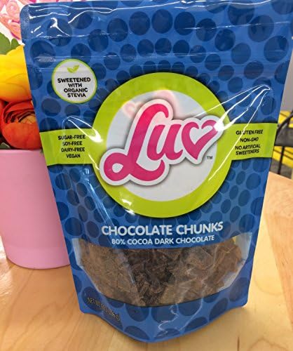 LUV 80% Dark Chocolate Premium Baking Chunks - Sugar Free Chips - 32 oz (8 oz 4 pack) - Vegan, Gluten Free, All Natural, No Artificial Sweetener, Non-GMO