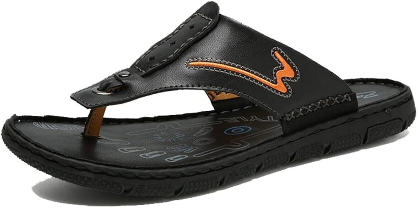 Men Leather Flip Flops Summer TStrap Post Thongs Sandals Outdoor