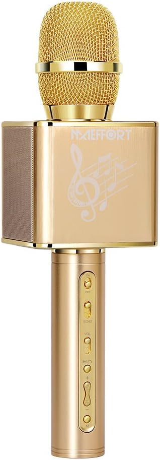 Maeffort Portable Wireless Karaoke Microphone,Mini Handheld Cellphone Karaoke Player Built-in Bluetooth Speaker,Karaoke MIC Machine for Home KTV Gold