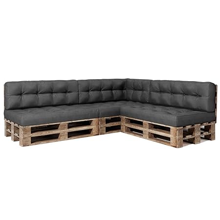 Vicco Palettenkissen Set Sitzkissen Rückenkissen Flockenfüllung Palettenmöbel (7er Set, Anthrazit)