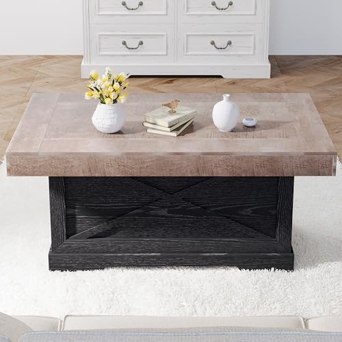 Vlsrka 100x55 CM Mesa de Centro de Madera para Sala, Mesa de Estar, Oficina o Consultoría Estilo Rústico, Muebles rústicos para Sala de Estar (Nogal)