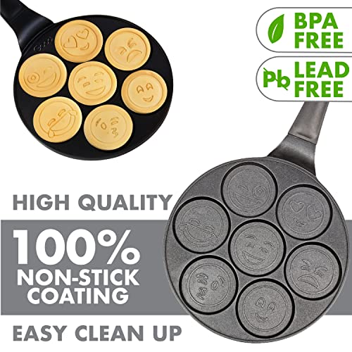 Emoji Smiley Face Pancake Pan 100 Nonstick Pan Cake Griddle w/ 7