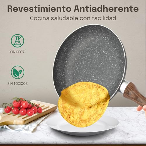 M MELENTA juego de ollas y sartenes antiadherentes, juego de ollas de granito, bateria de cocina antiadherente 18 piezas, ollas de cocina de aluminio, color gris