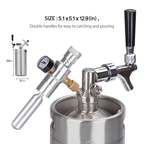 Lamtor-128-Ounce-Mini-Keg-Pressurized-Growler-for-Craft-Dispenser-System-CO2-Adjustable-Draft-Beer-Faucet-with-Perfect-Pour-Regulator-36L-Silver