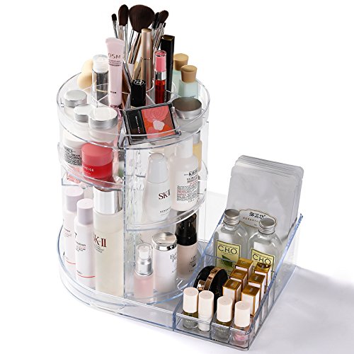 Cq acrylic 360 Rotating Makeup Organizer, DIY Adjustable Makeup Carousel Spinning Holder Storage