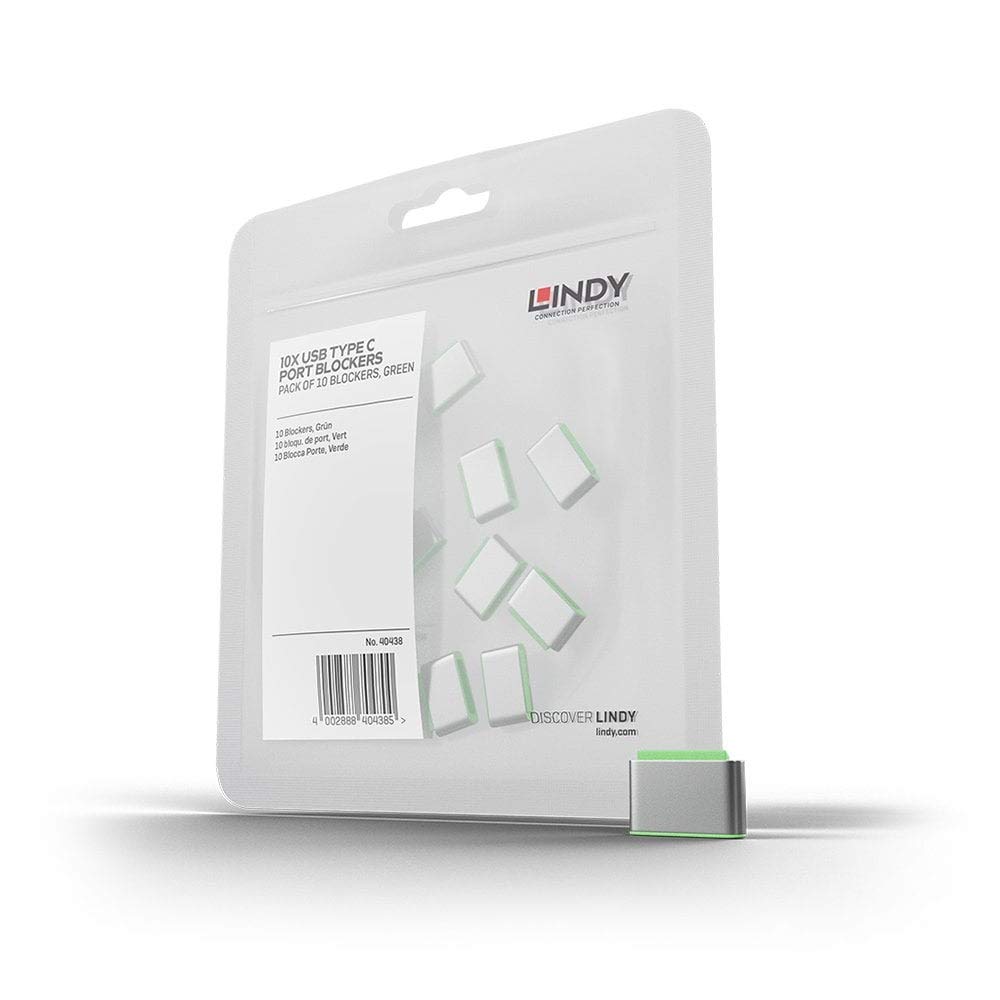 LINDY USB Type C Port Blockers (Without Key) - Pack of 10, Green