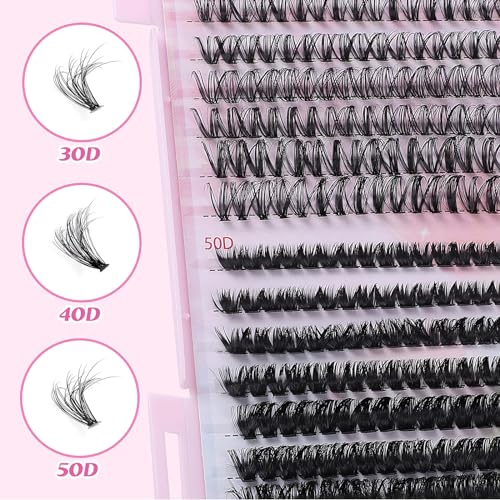 Eyelash Extension Kit 640pcs Individual Eyelashes Kit Cluster Lashes Individual CLuster 9-16mm DIY Eyelash Extension Kit with Lash Bond and Remover, Tweezers, Double-Ended Brush (30D-40D-50D)