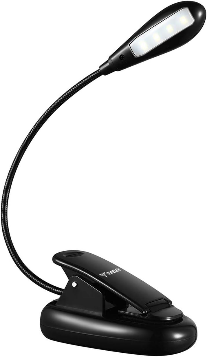 Book Light, TOPELEK USB Rechargeable Reading Light, 4 LED Dimmable Night Light, 2 Eye-Care Brightness Modes Reading Lamp, Flexible Clip on Book Light for Reading in Bed,Tablet,Music Stand,Travel