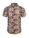 uxcell Men Short Sleeve Button Down Vintage Print Summer Hawaiian Shirt Medium Navy Camel