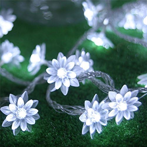 Outdoor String Lights, AOTOSOLO 20 LED 2.2m/7.2ft Lotus Flower Light Strip, Battery Powered, for Patio, Lawn, Garden Fence Path Landscape Christmas Festival Decoration-White