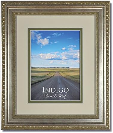 Heritage Silver One 8x10 Ornate Picture Frames and Clear Glass with Double Warm White/Bayberry White Core Mat for 5x7