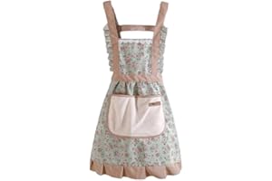 Floral Print Aprons for Women with Pockets Princess Silhouette Hand-Wipe Home Kitchen