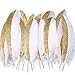 BABEYOND 42 Pcs 1920s Gatsby Gold Dipped Feather Natural Décor Glitter Feather for 20s Party Decoration Wedding Decoration (White & Gold)
