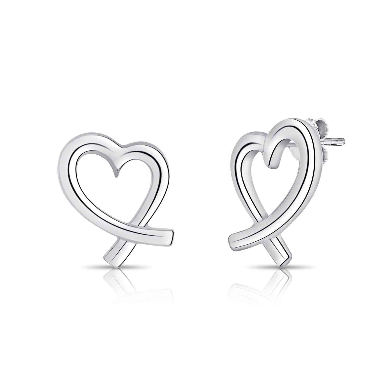 DTPSilver - 925 Sterling Silver Heart Studs Earrings