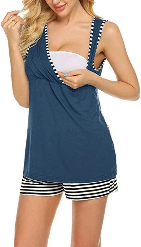 Mumustar Maternity Pyjamas Sleeveless Vest + Shorts Cotton Soft Lounge Wear Sleepwear Nightwear Women Pjs Set
