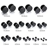INBLUE Men,Women's 3~14mm Stainless Steel Studs Earrings BlackTapers Plugs Tunnel Double Side