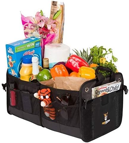 Car Organiser by Tuff Viking Car Tools Storage with Tie Down Straps, Auto Organization with Zipper Drawstring Bag (Black)