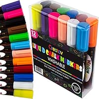 Liquid Chalkboard Window Chalk Markers -12 Pack Erasable Pens Great for Chalkboards & Glass - Non Toxic Safe & Easy to Use Washable Marker Neon Bright Vibrant Colors Pen for Kids and Adult