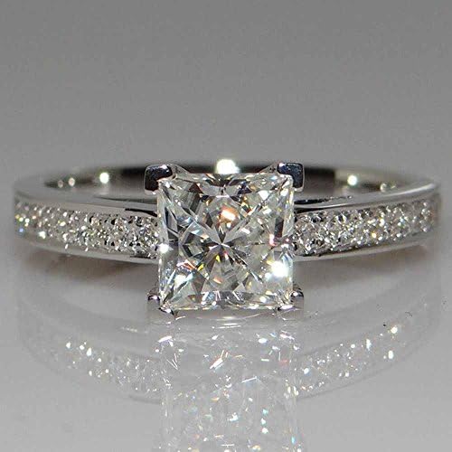 Handmade Princess Cut 1ct Engagement CZ 925 Silver Women Wedding Band Ring Sz4-9 By Wat (6.5)