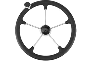 Boat Steering Wheel 15-1 2in 5 Spoke Steering Wheel with Black Foam Grip Handle Stainless Marine Boat Accessories With Turnin