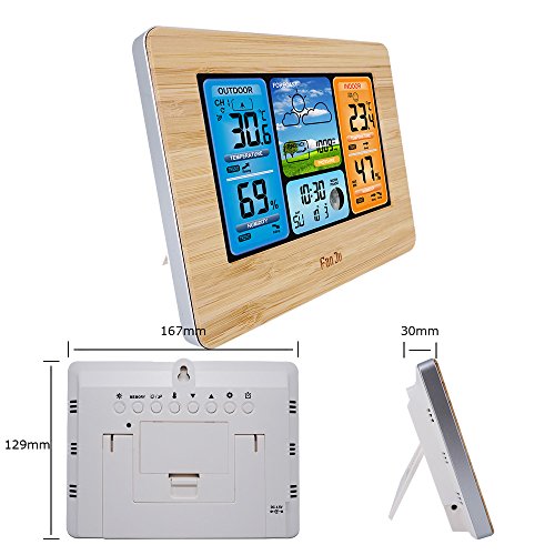 FanJu Color Weather Station with Temperature and Humidity Monitor, Weather Forecaster, Alarm Clock, Moon Phrase (Yellow)