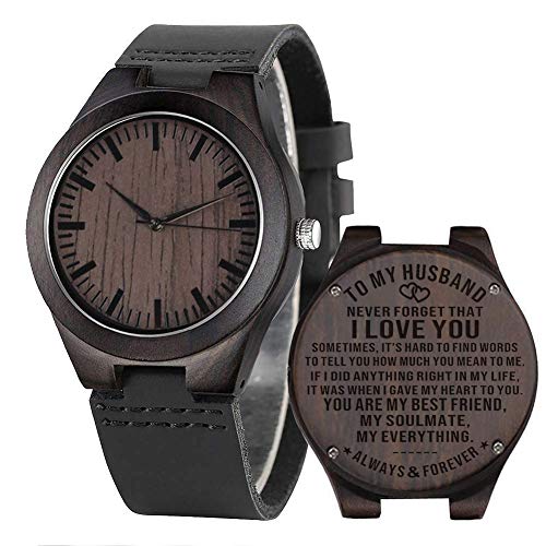 to My Husband Wooden Watch Engraved Always and Forever Wife to Husband Watch Wedding Personalized Anniversary Birthday Watches for Him Man Ebony Black