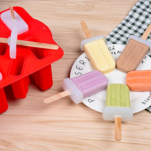Clearance Sale - Silicone Popsicle Molds Set, 12-Cavity Homemade Ice Pops for Kids, 50 Pcs Wooden Sticks, Nonstick & BPA Free, Red - Thumbnail 3